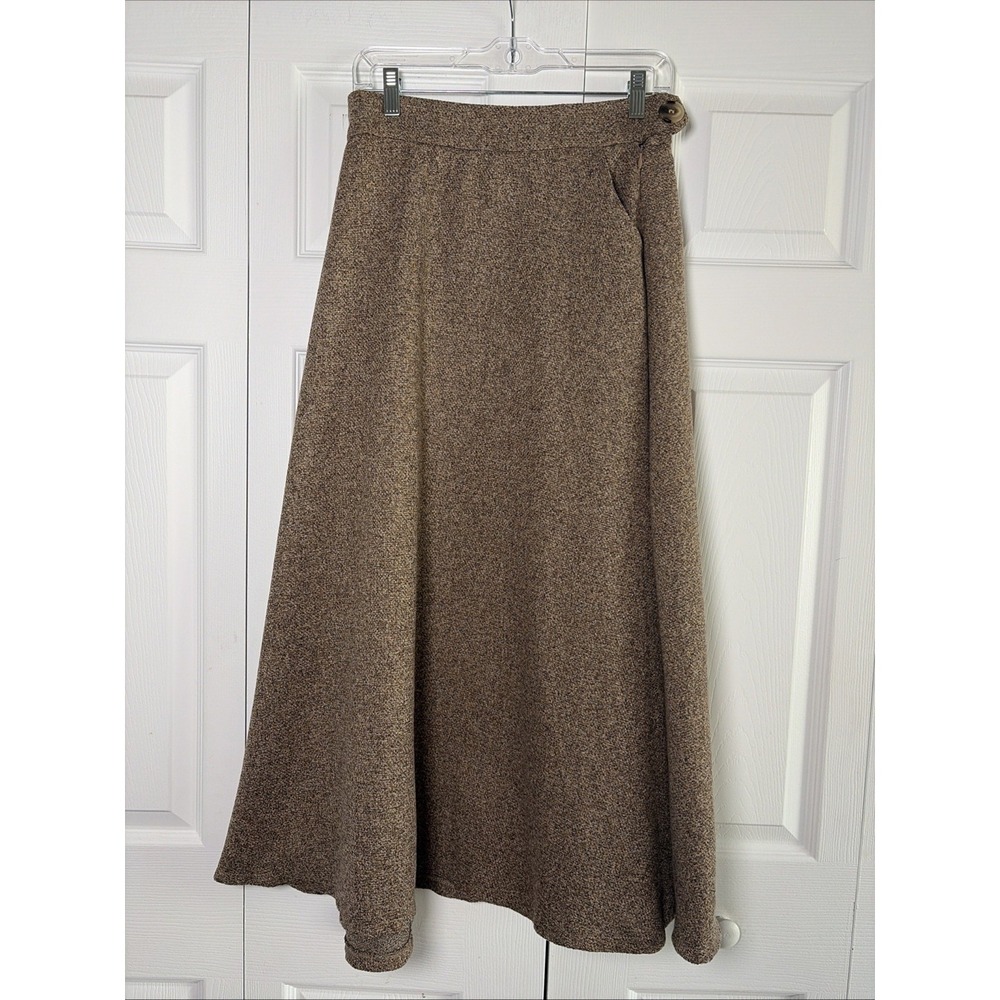 Choles A-Line Maxi Skirt Womens Size L Brown Tweed Textured Flare Dark Academia
